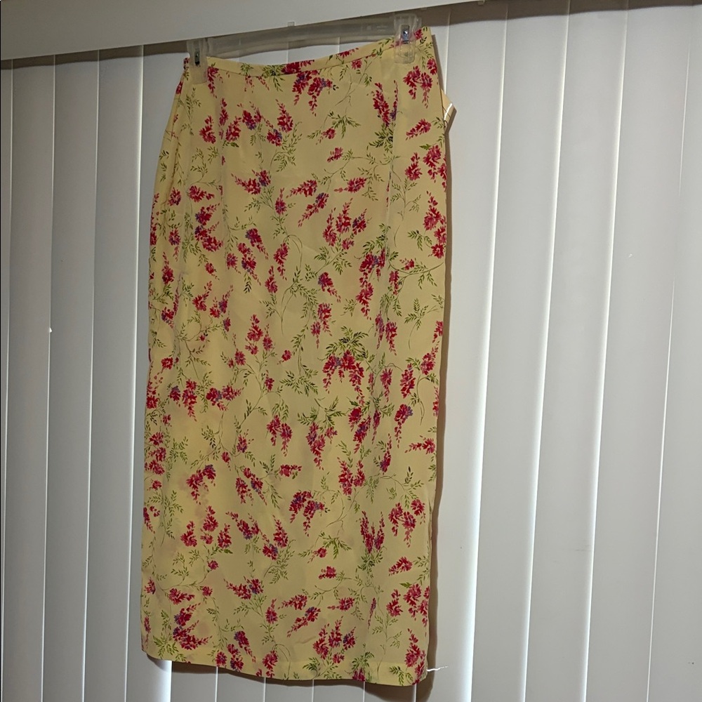 Michele Yellow Midi Skirt with Pink Floral Print NWT